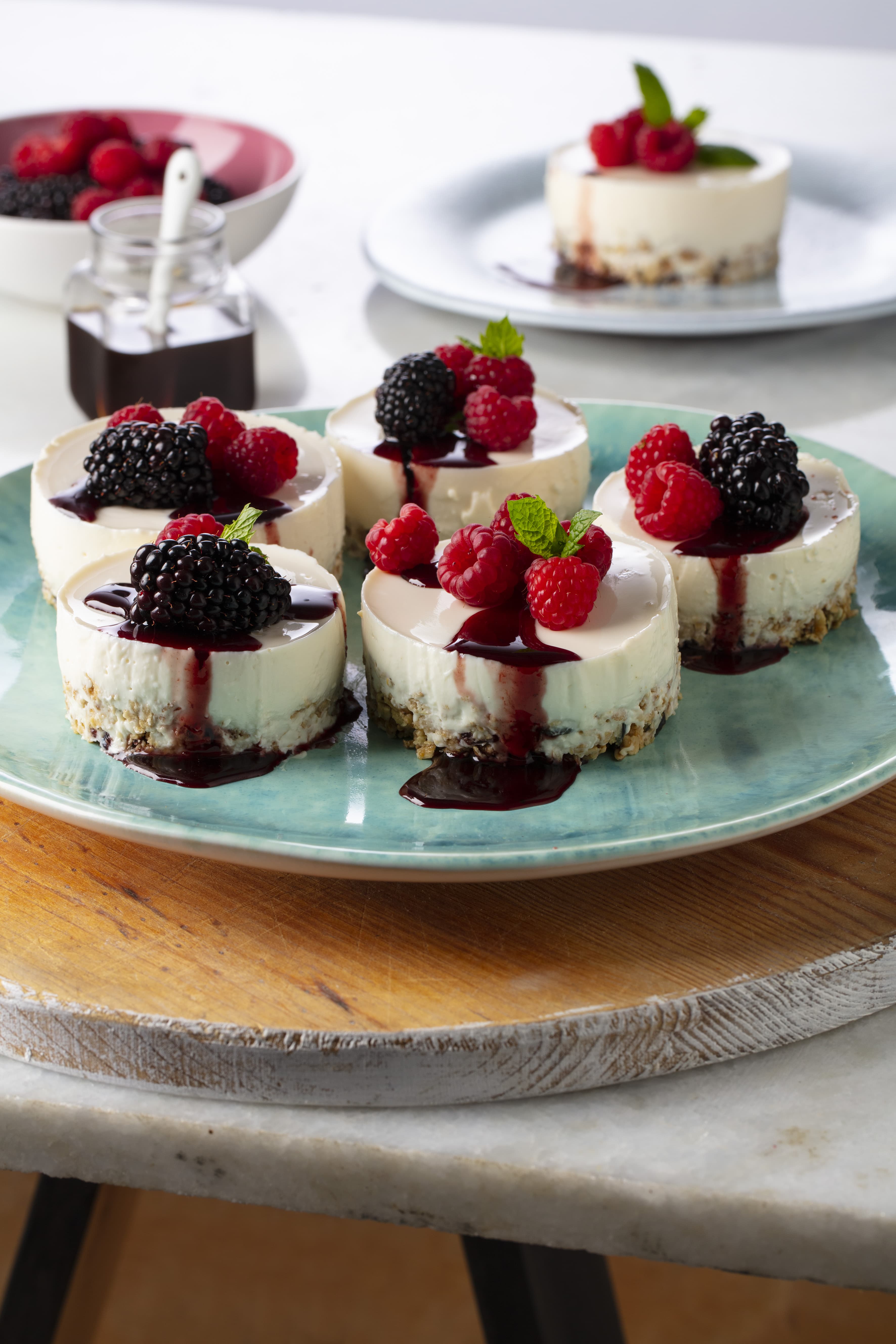 Mini red berry cheesecakes with Gallo Porto Wine Vinegar reduction Gallo